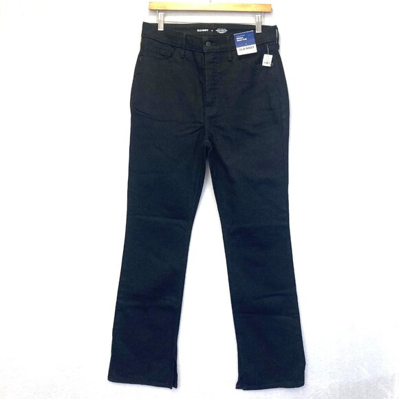 NWT Old Navy Extra High Rise Kicker Boot Cut Jeans Womens 8 Button Fly Black - Picture 1 of 12